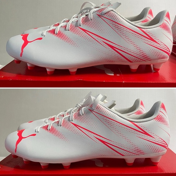 Puma, Men Size 11.5/ Men Size 12, Attacanto FG/AG, Puma White- Fire Orchid - Picture 12 of 15